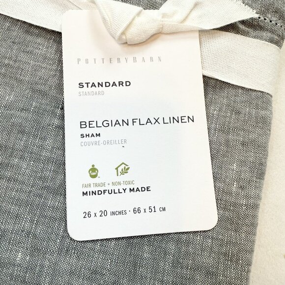 Pottery Barn Standard Belgian Flax Linen 1 Sham Gray 100% Linen 26X20 in NEW - Picture 3 of 10